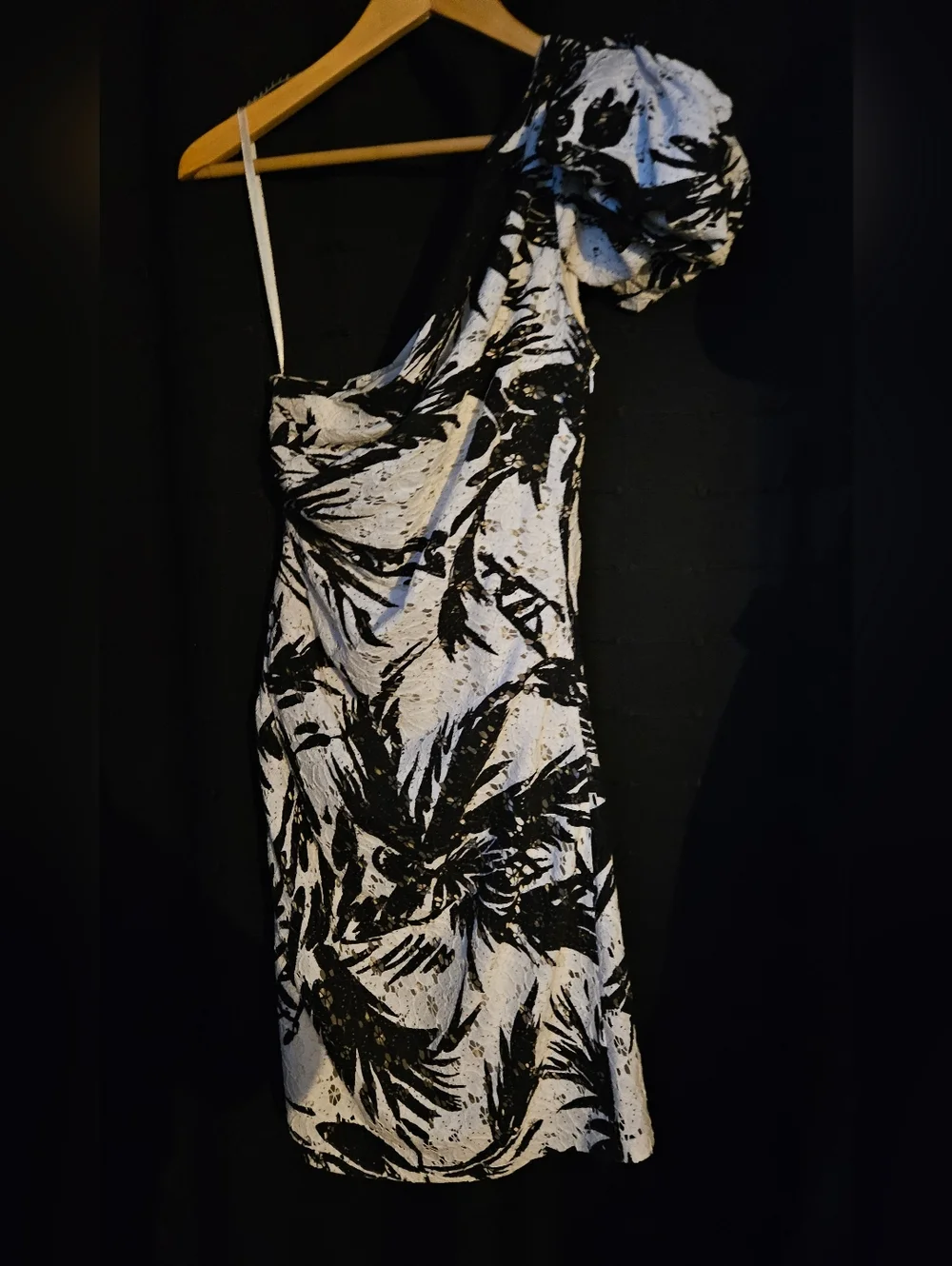 Diane von Furstenberg DVF One-Shoulder Palm Lace Ruched Mini Dress - Size 10 - Picture 3 of 5